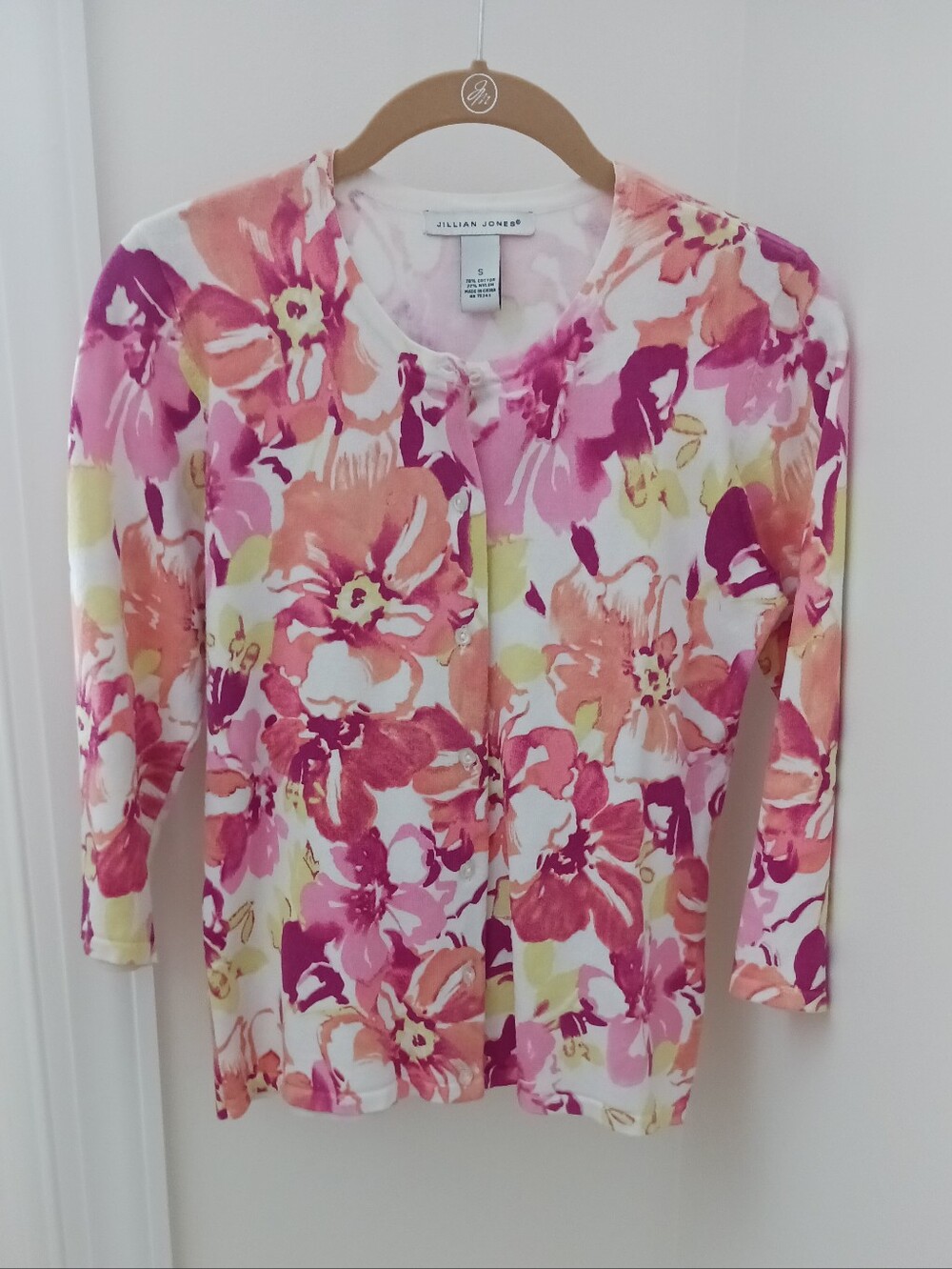 BEAUTIFUL floral cotton cardigan 3/4 sleeve - Picture 4 of 4